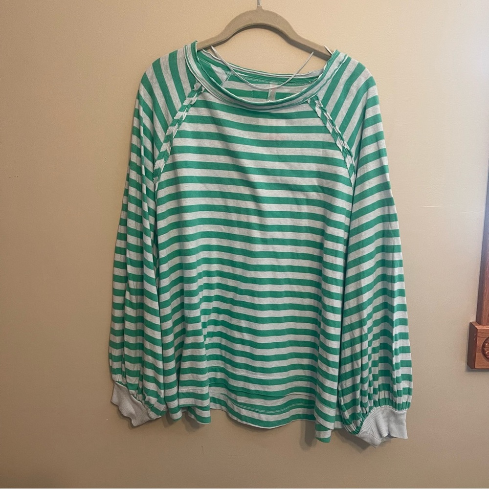 NWOT Free People FP Movement She’s Everything Green Striped Raglan Long Sleeve - Picture 2 of 9